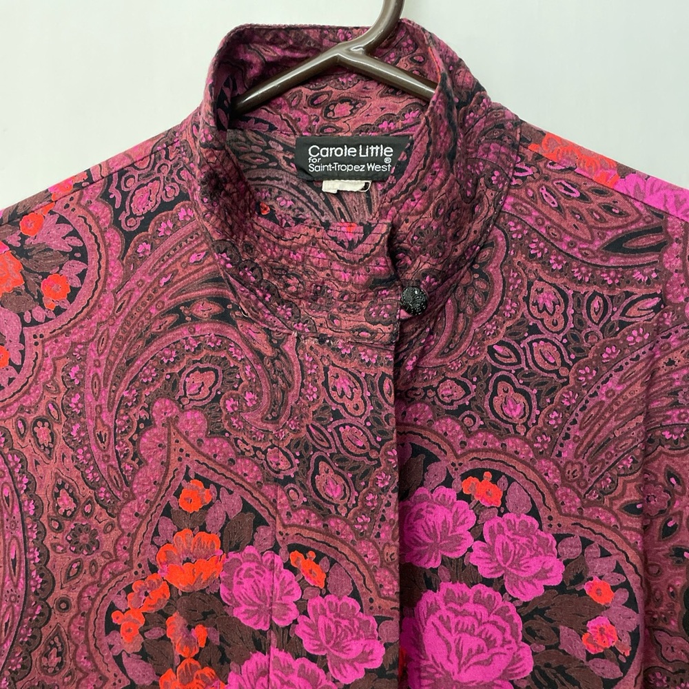 Carole Little Pink and Red Stand-Up Collar Button Down Shirt